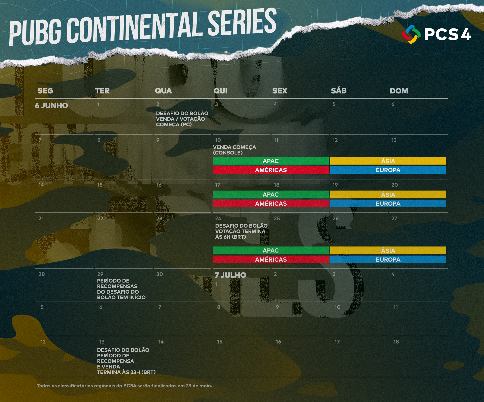 Calendário da PUBG Continental Series 4